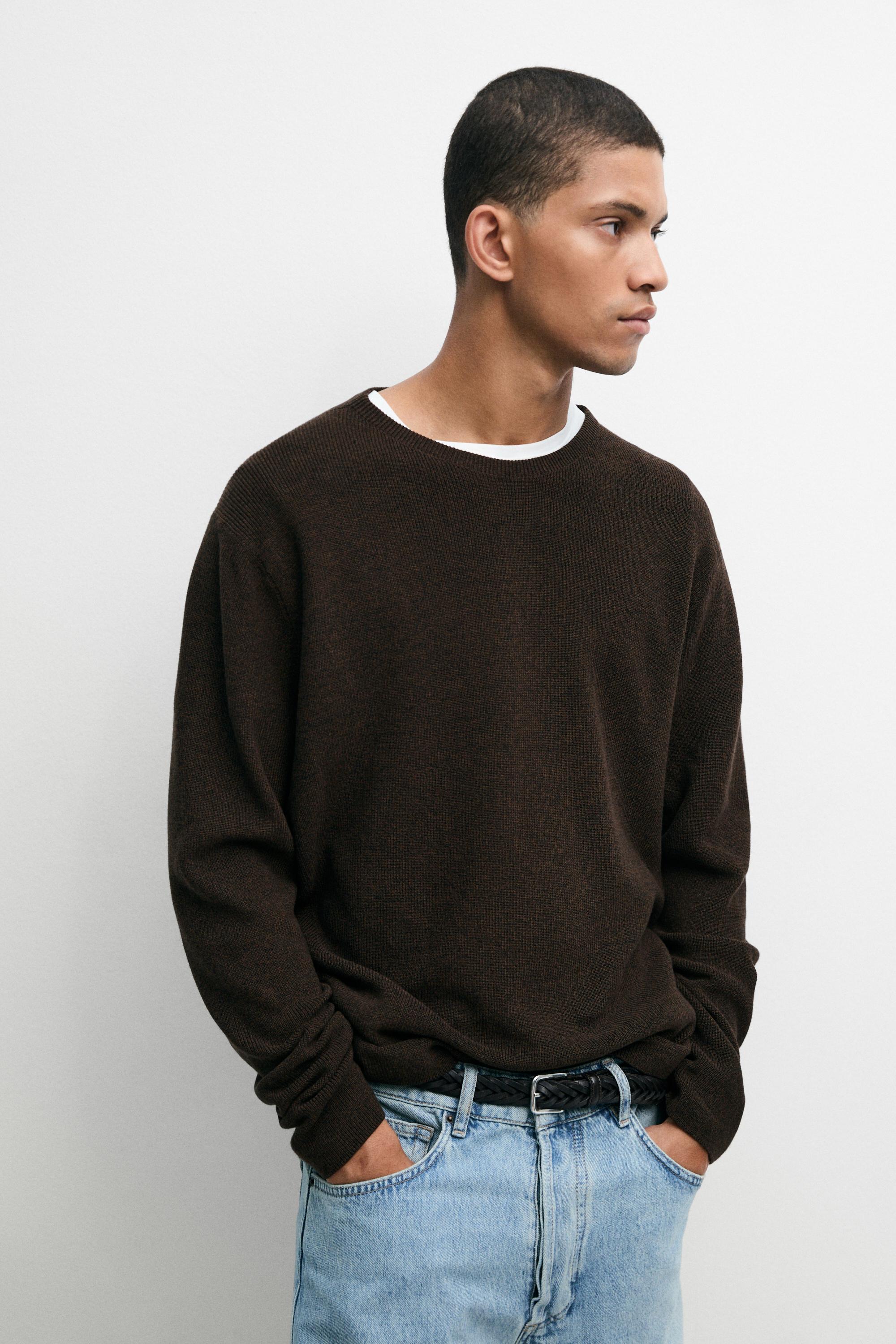 Pull col rond mouliné en pur coton